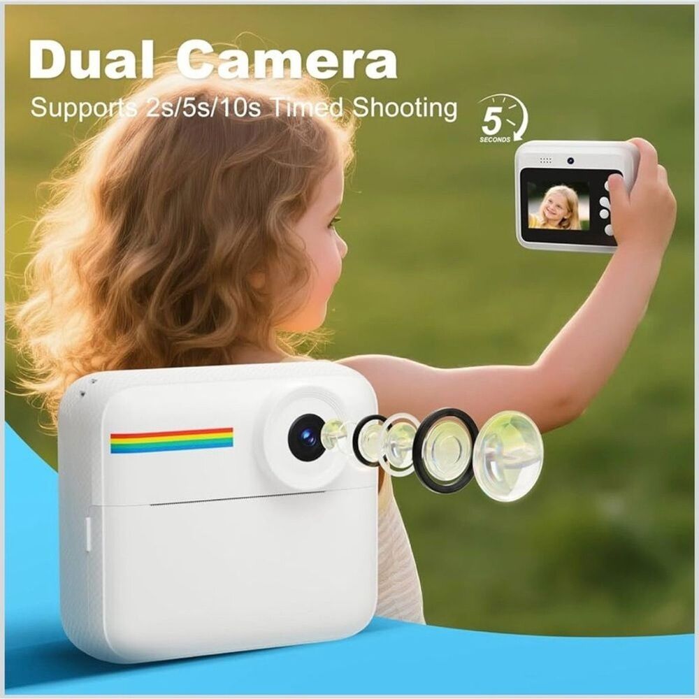 OTJ Kids Insta Print Dual Camera White Rainbow Instant Print Camera BNIB